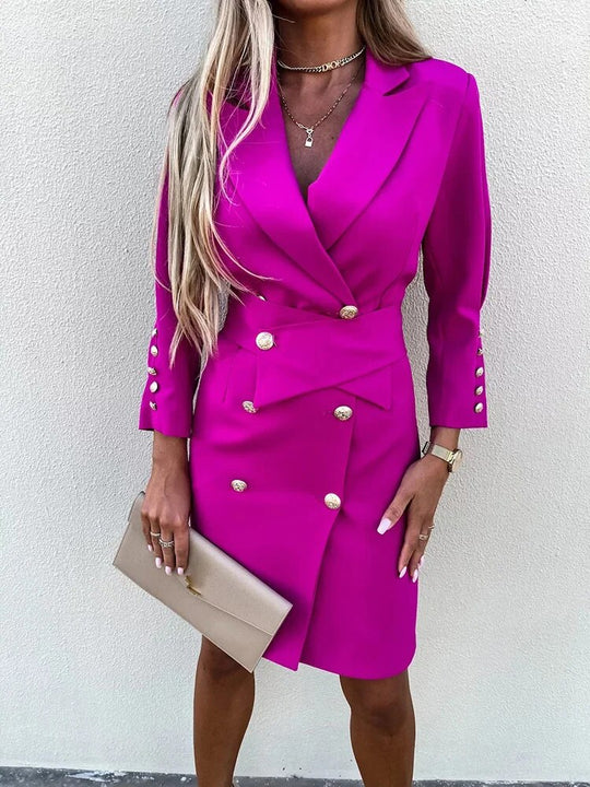 AuroraChic - Elegantes Blazer-Knopf-Kleid