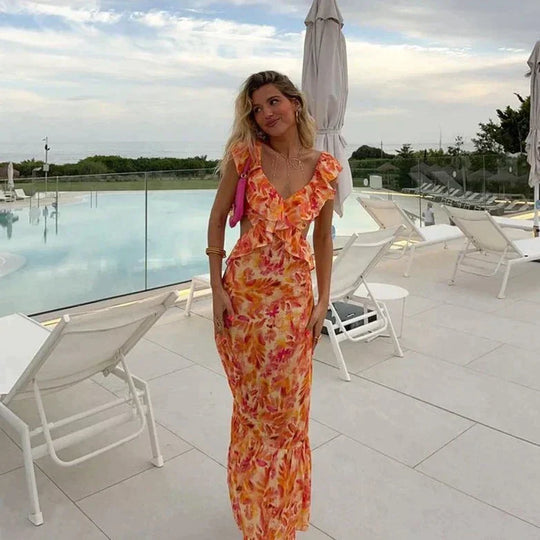 Granya | Bedrucktes Rüschenkleid für Damen