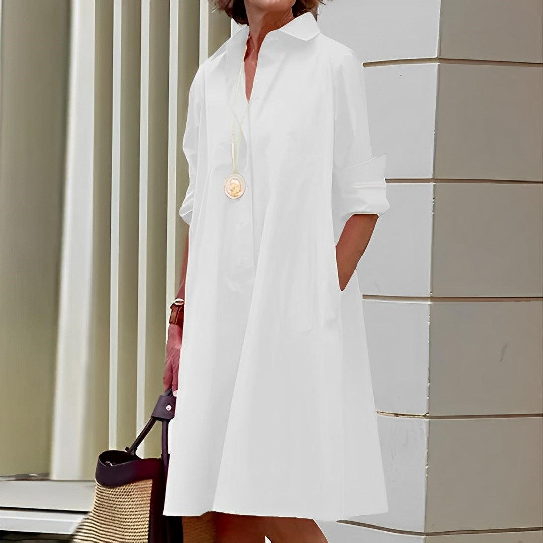 Masha - Fashion Langarm Kragen Midikleid