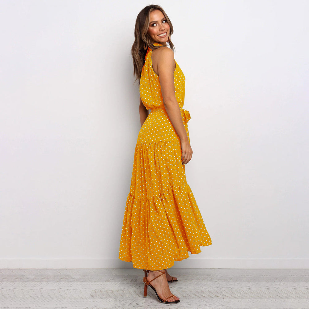 Paula - Elegantes Tupfenkleid mit Neckholder-Ausschnitt