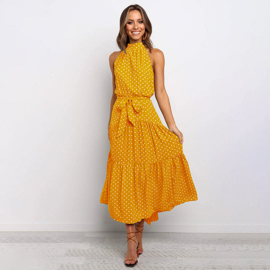 Paula - Elegantes Tupfenkleid mit Neckholder-Ausschnitt
