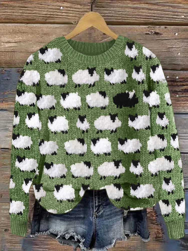 Marta – Grafik-Wollpullover mit Schafmotiv