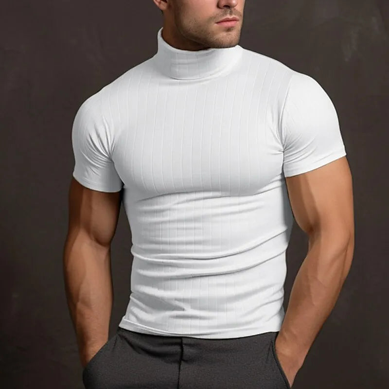 Aljur - Einfarbiges Herren‑T‑Shirt mit Rollkragen