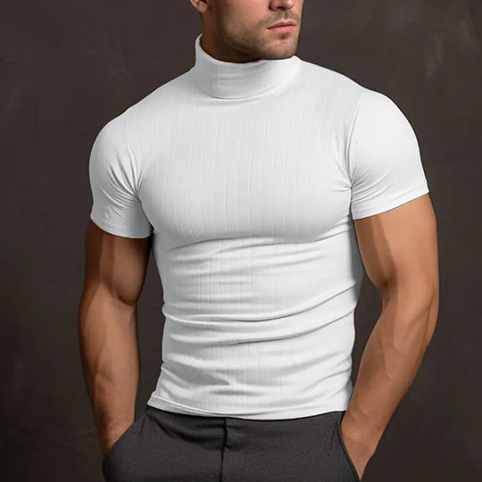 Aljur - Einfarbiges Herren‑T‑Shirt mit Rollkragen