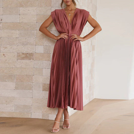 Karolyn - Damenkleid mit V-Ausschnitt und Falten