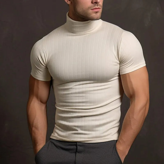 Aljur - Einfarbiges Herren‑T‑Shirt mit Rollkragen