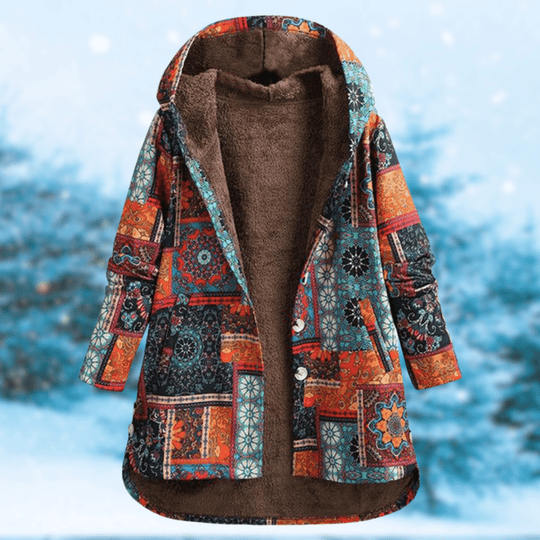 Calanthe - Baumwolljacke mit ethnischen Blumenmuster und Kapuze