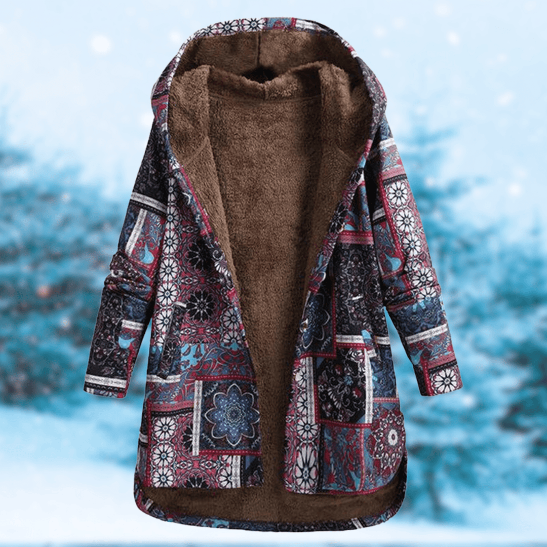 Calanthe - Baumwolljacke mit ethnischen Blumenmuster und Kapuze
