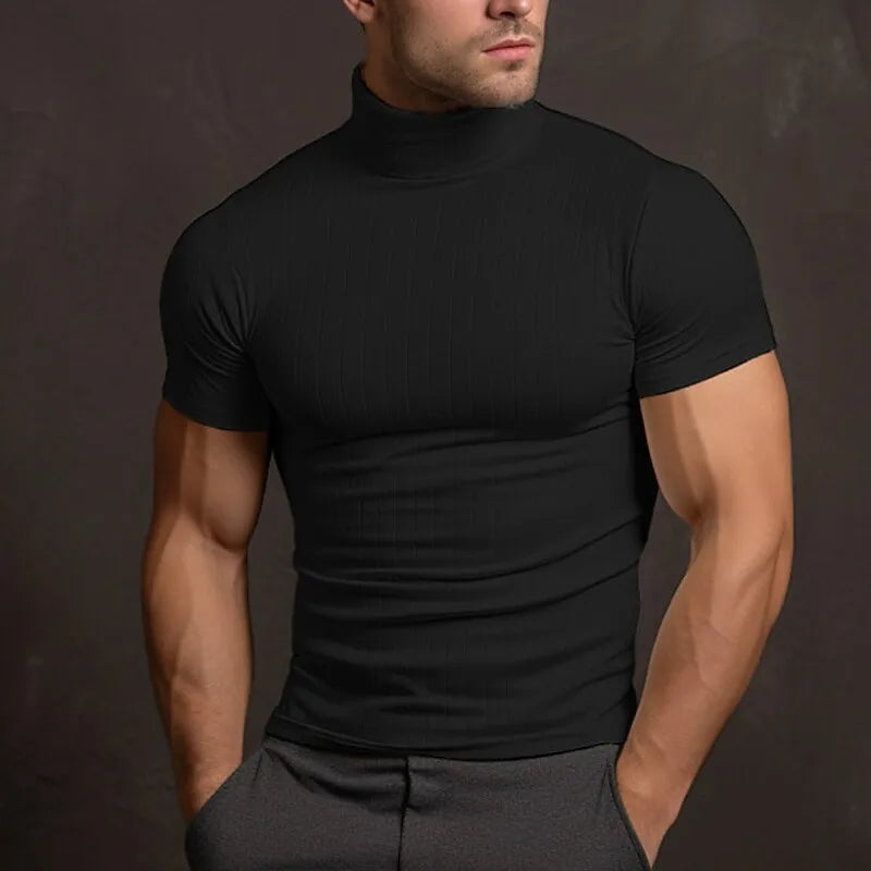 Aljur - Einfarbiges Herren‑T‑Shirt mit Rollkragen
