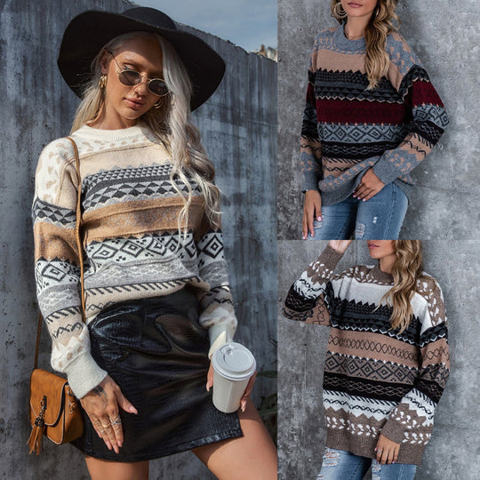 Jaslene - Vintage-Ethno-Pullover im lockeren Schnitt