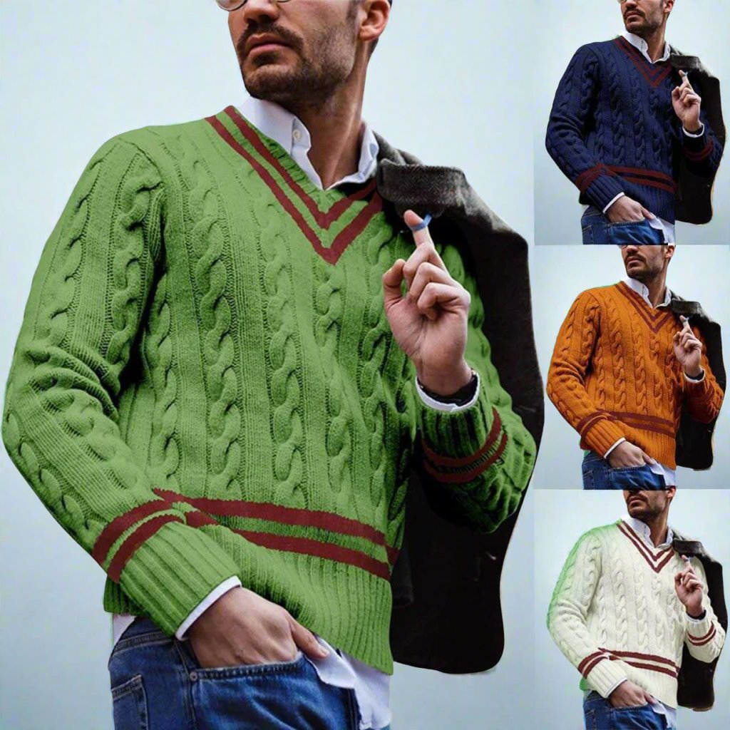 Garrick - Moderner gestreifter V-Ausschnitt Strickpullover