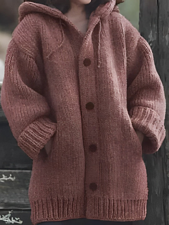 Lorine - Mittellange dicke Kapuzenstrickjacke