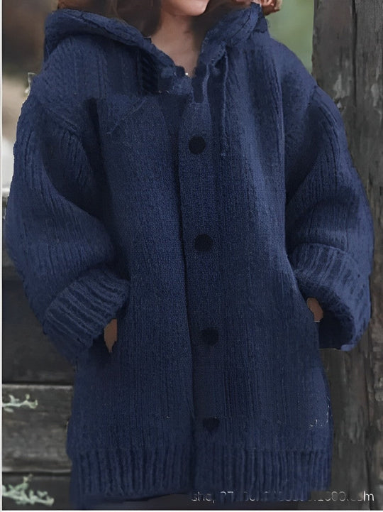 Lorine - Mittellange dicke Kapuzenstrickjacke