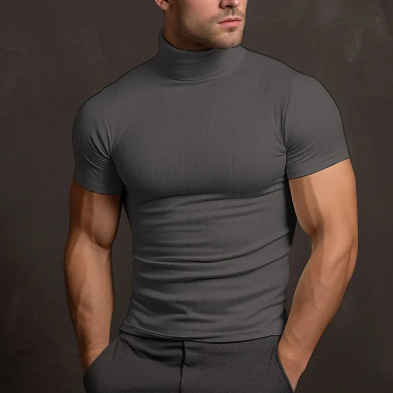 Aljur - Einfarbiges Herren‑T‑Shirt mit Rollkragen