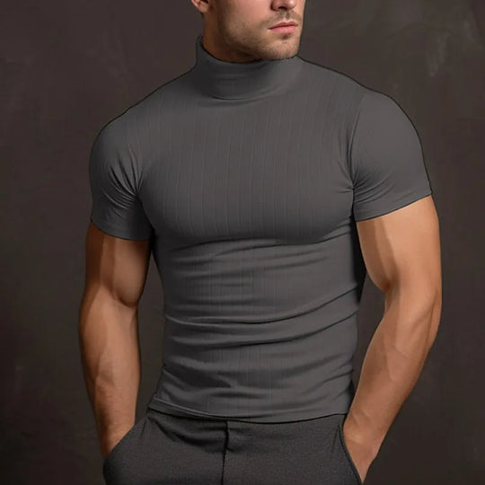 Aljur - Einfarbiges Herren‑T‑Shirt mit Rollkragen