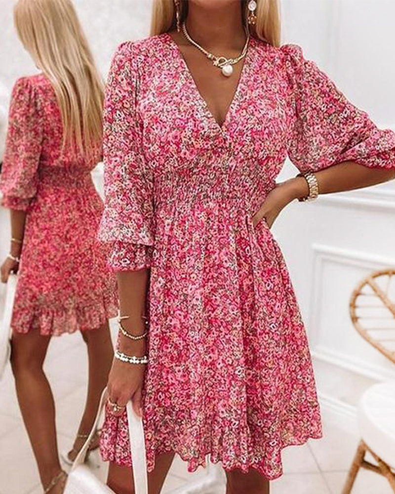 Solene - Geblümtes langärmeliges Minikleid