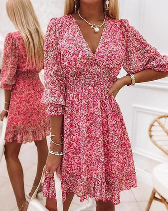 Solene - Geblümtes langärmeliges Minikleid