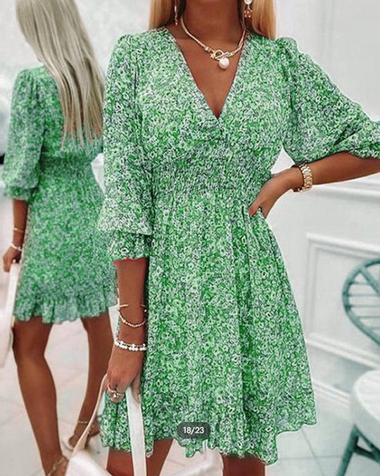 Solene - Geblümtes langärmeliges Minikleid
