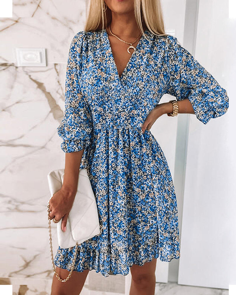 Solene - Geblümtes langärmeliges Minikleid