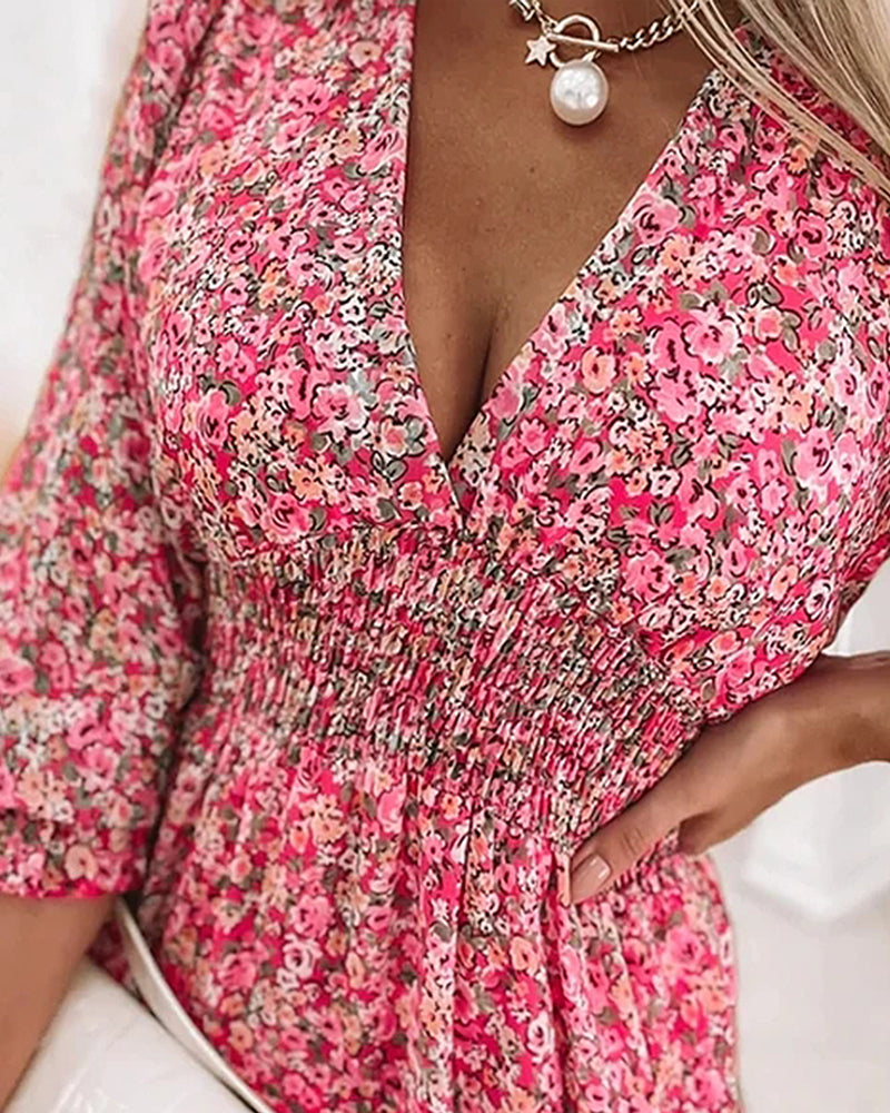 Solene - Geblümtes langärmeliges Minikleid