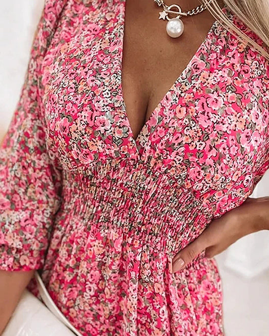 Solene - Geblümtes langärmeliges Minikleid