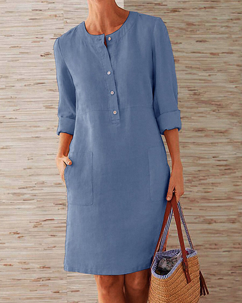 Merina - Elegante Knöpfe Schlichtes Kleid