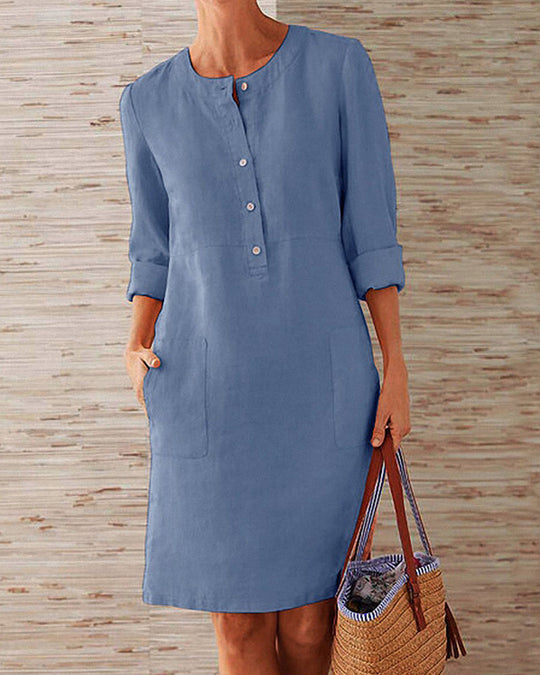 Merina - Elegante Knöpfe Schlichtes Kleid