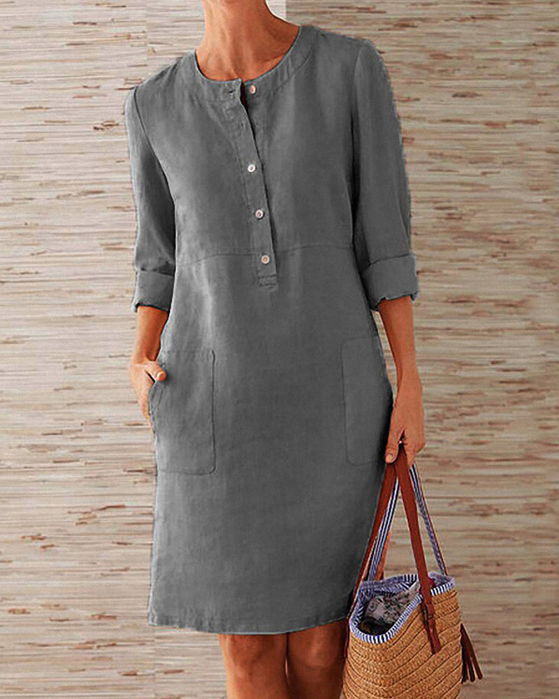 Merina - Elegante Knöpfe Schlichtes Kleid