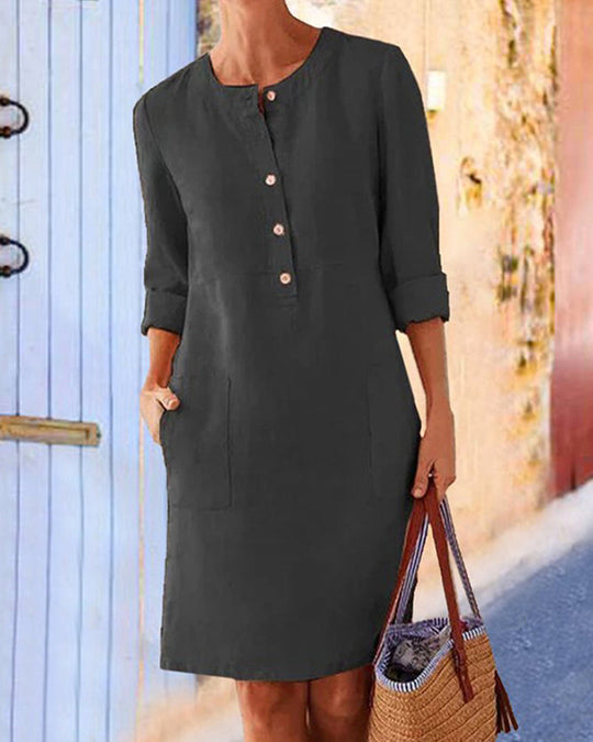 Merina - Elegante Knöpfe Schlichtes Kleid