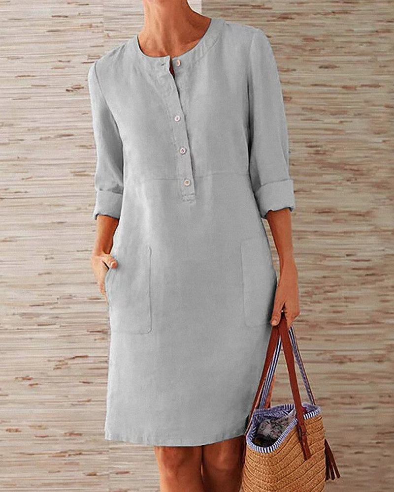 Merina - Elegante Knöpfe Schlichtes Kleid