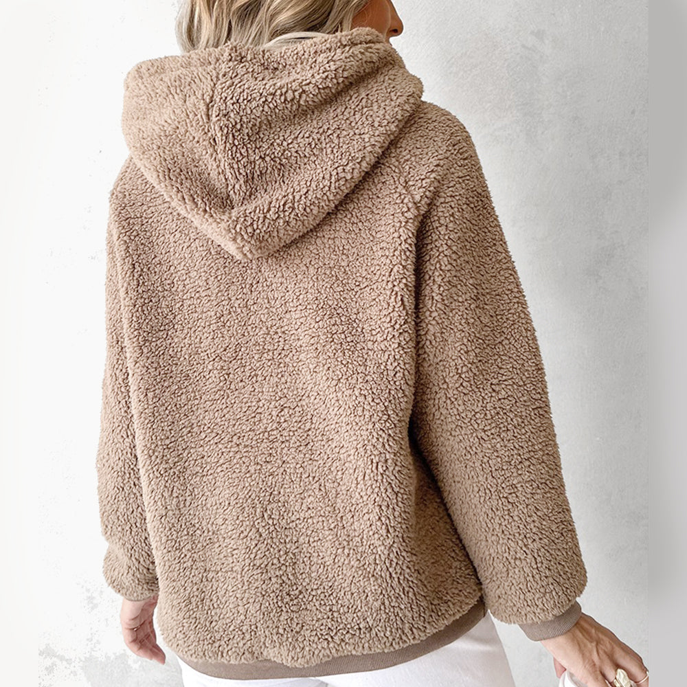 Shiela - Teddy-Hoodie mit Kängurutasche & Kordelzug