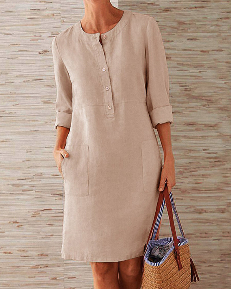 Merina - Elegante Knöpfe Schlichtes Kleid