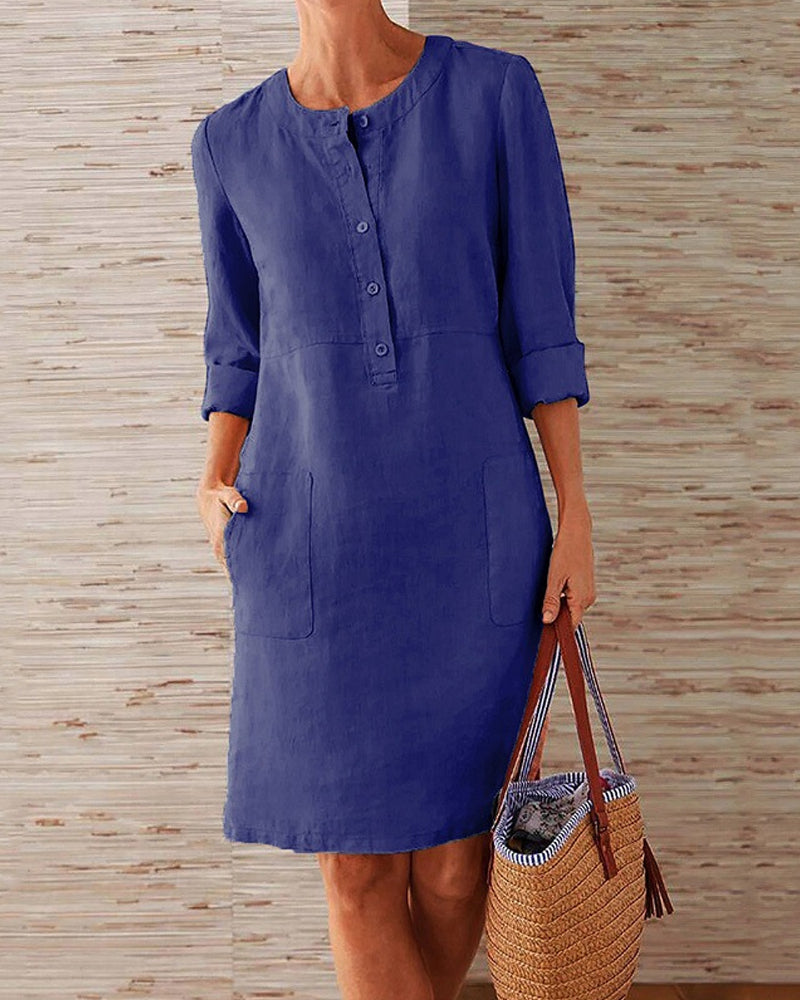 Merina - Elegante Knöpfe Schlichtes Kleid