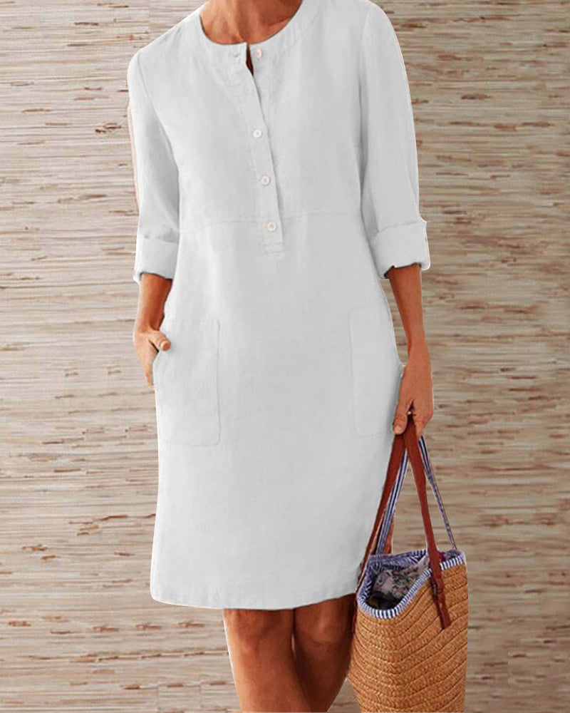 Merina - Elegante Knöpfe Schlichtes Kleid
