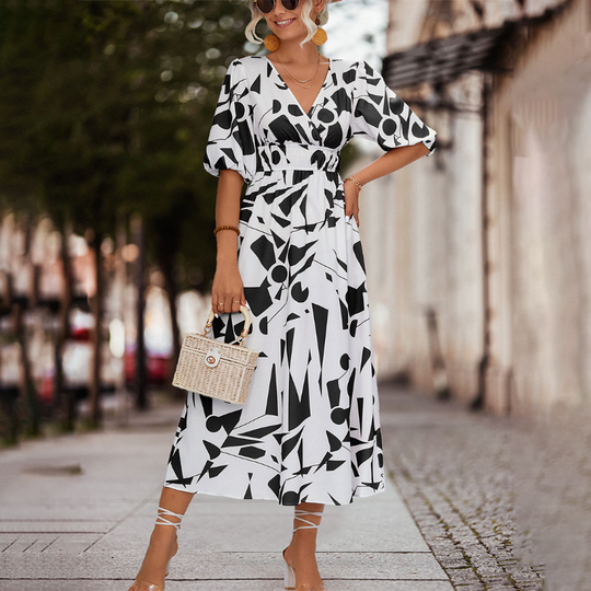 Fiona - Lässig v-ausschnitt midikleid