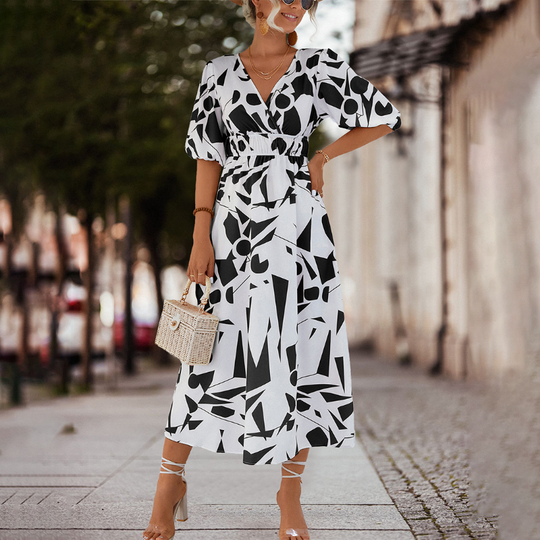 Fiona - Lässig v-ausschnitt midikleid