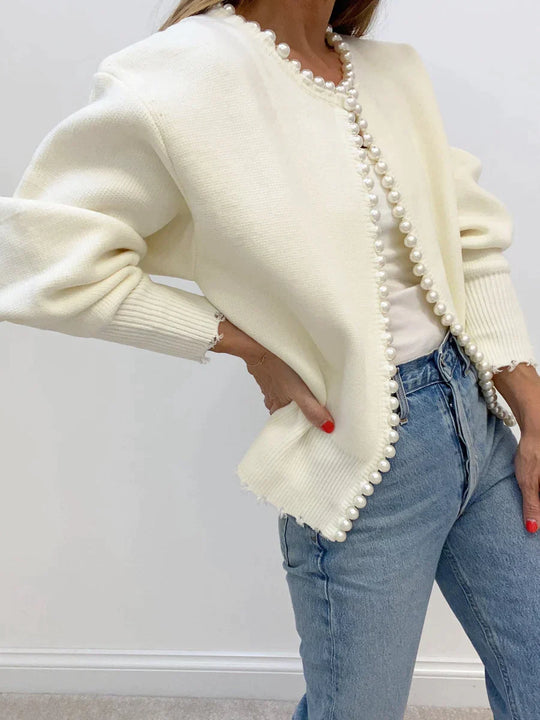 Anath - Strickjacke mit Perlenbesatz und geripptem Saum