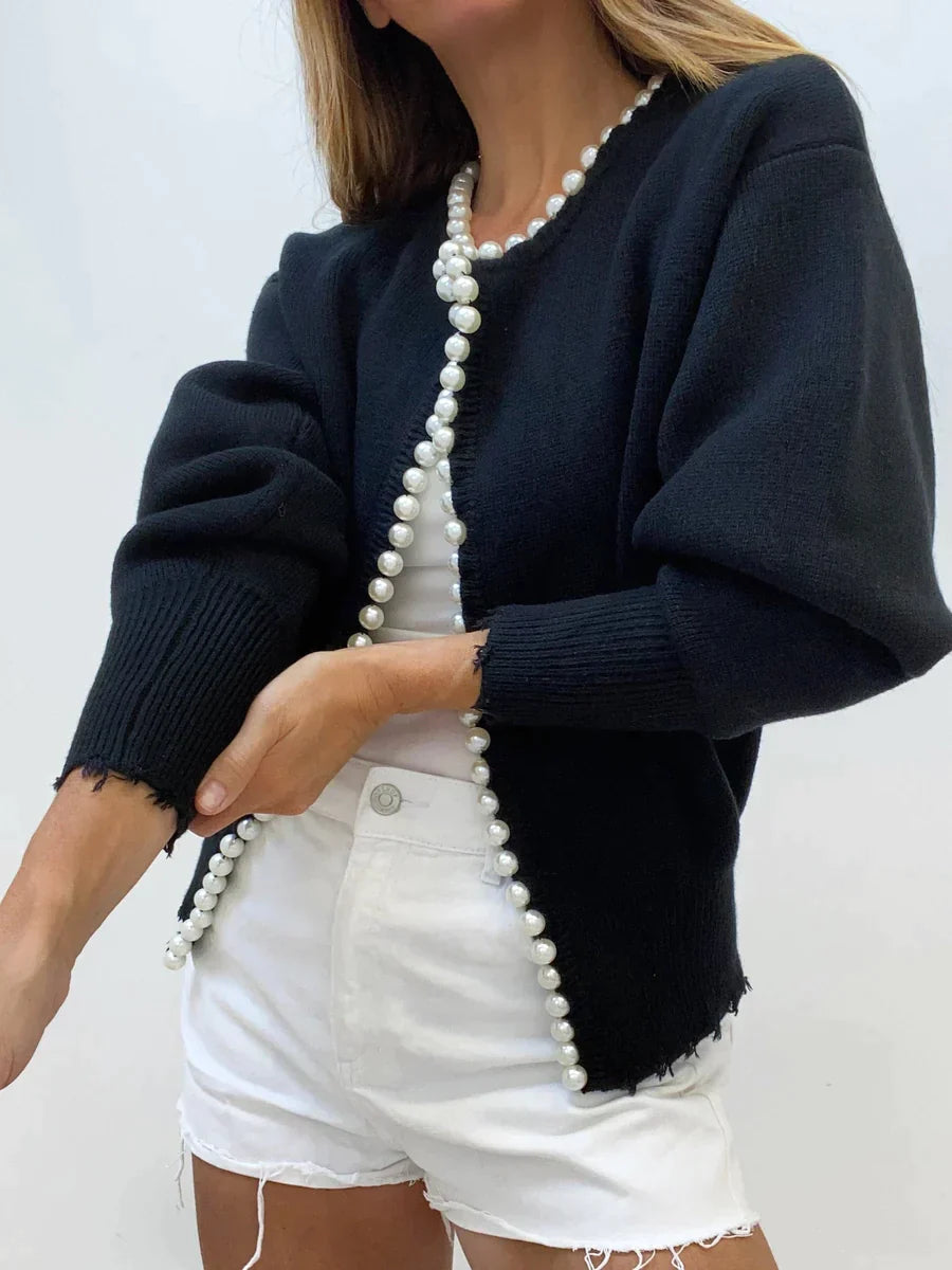 Anath - Strickjacke mit Perlenbesatz und geripptem Saum