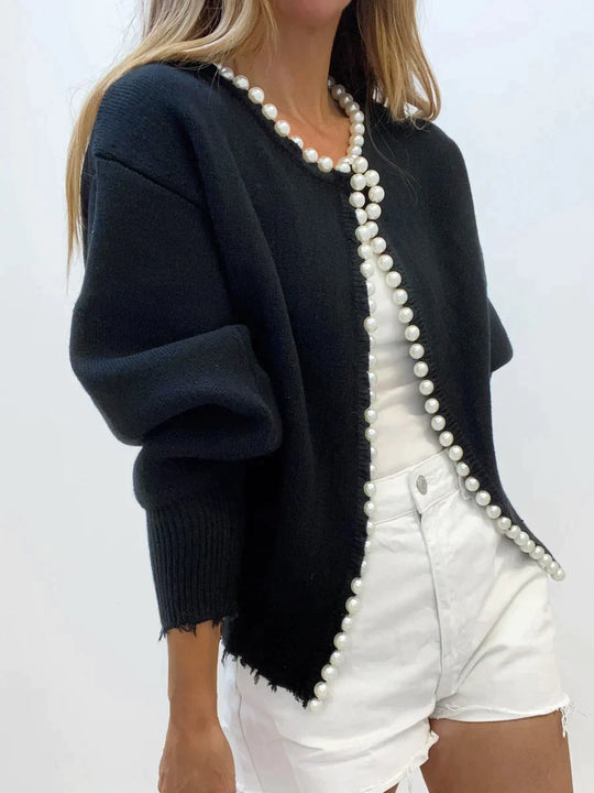 Anath - Strickjacke mit Perlenbesatz und geripptem Saum