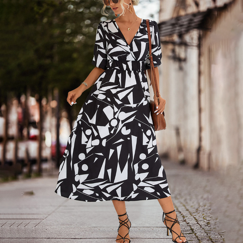 Fiona - Lässig v-ausschnitt midikleid