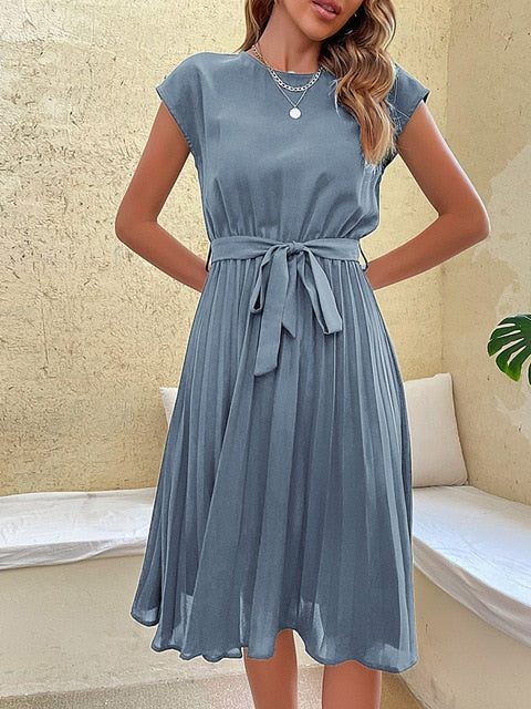 Klara - Kurzärmeliges plissiertes lässiges Minikleid für den Sommer