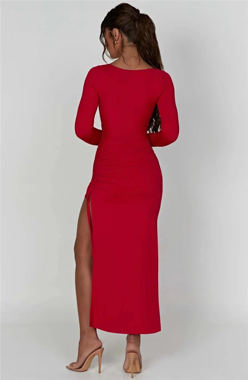 Shana - Langärmeliges Kleid mit geteiltem Halsausschnitt