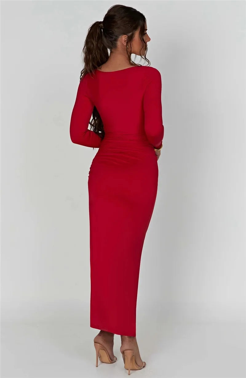 Shana - Langärmeliges Kleid mit geteiltem Halsausschnitt
