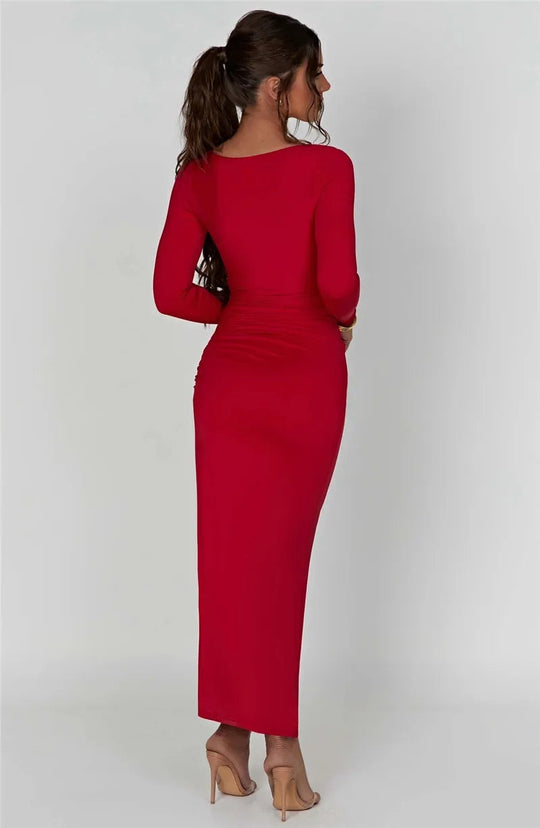 Shana - Langärmeliges Kleid mit geteiltem Halsausschnitt