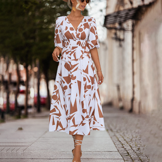 Fiona - Lässig v-ausschnitt midikleid