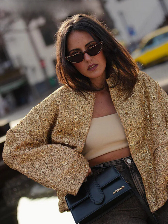 Ananya - Pailletten-Bomberjacke in Gold