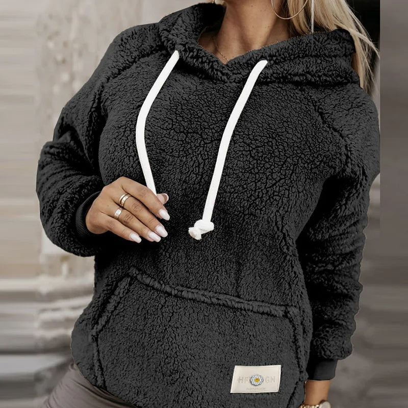 Shiela - Teddy-Hoodie mit Kängurutasche & Kordelzug