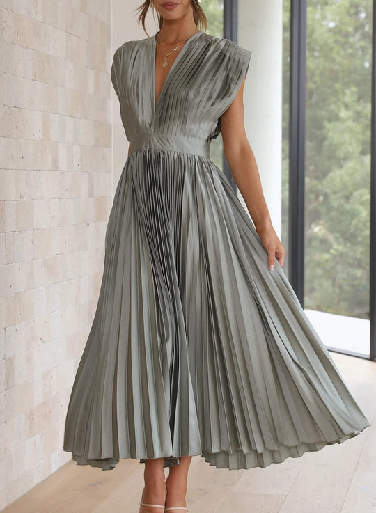 Cordelia - Solides Kurzarm-Maxikleid