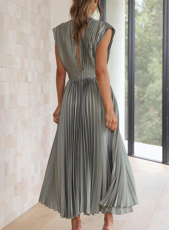Cordelia - Solides Kurzarm-Maxikleid