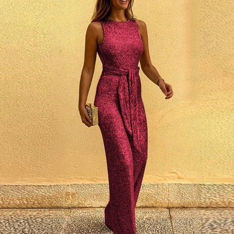 Lorry - Einfarbiger Pailletten Jumpsuit